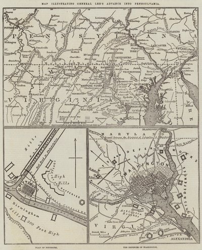 Karte zur Veranschaulichung von General Lees Vormarsch nach Pennsylvania von John Dower